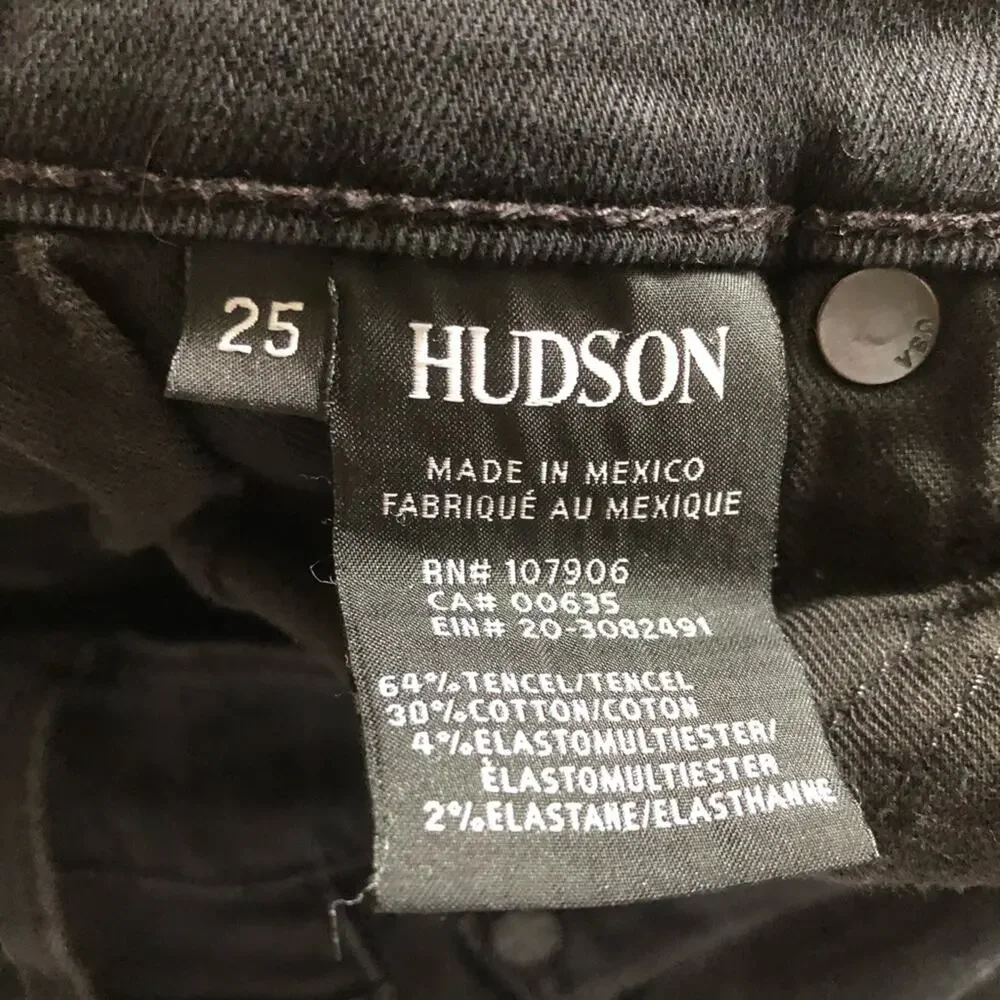 Hudson Jeans Barbara Womens 25 Black Raw Hem High Waist Skinny Casual Goth - Picture 10 of 14